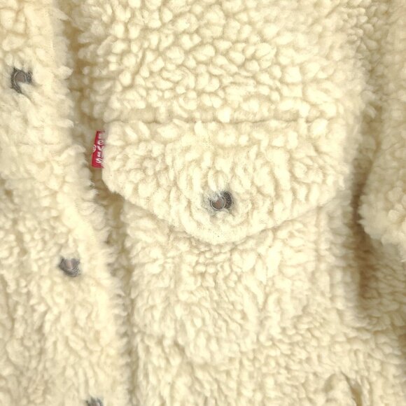 Levis Jacket Womens Xs Sherpa Snap Up Cream White Pockets - Picture 3 of 11